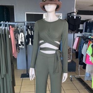 Army green pant suit